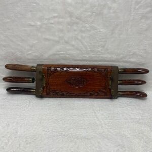 Vintage Carved Wood Steak Knives Set with Box, Antique Serving‎ Knives, Set of 6